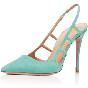 imageFSJ Women Pointy Toe Cutout Slip On Pumps Stilettos High Heel Slingback Gladiator Evening Office Lady Dress Shoes Size 415 USTurquoise