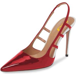 imageFSJ Women Pointy Toe Cutout Slip On Pumps Stilettos High Heel Slingback Gladiator Evening Office Lady Dress Shoes Size 415 USWine Red
