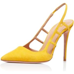 imageFSJ Women Pointy Toe Cutout Slip On Pumps Stilettos High Heel Slingback Gladiator Evening Office Lady Dress Shoes Size 415 USYellow