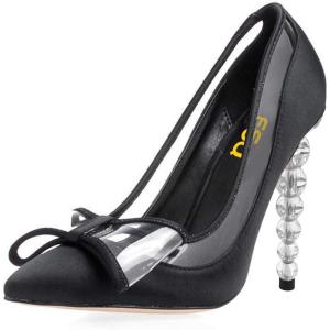imageFSJ Women Pumps Comfort Bows Clear High Stiletto Crystal Heels Closed Point Toe Slip On Fancy Dance Party Shoes Size 415 M USBlack