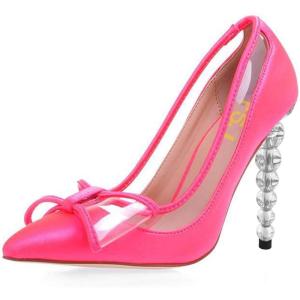 imageFSJ Women Pumps Comfort Bows Clear High Stiletto Crystal Heels Closed Point Toe Slip On Fancy Dance Party Shoes Size 415 M USHotpink