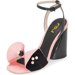 imageFSJ Women Retro Bowknot Chunky High Heel Sandal Open Toe Pearl Studded Ankle Strap Slingback Bead Wedding Bride Dress Pump Size 415 USPink