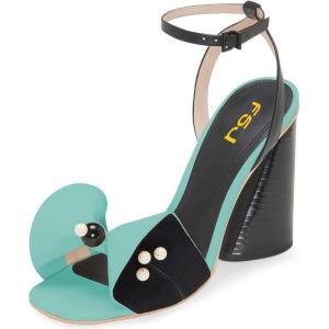 imageFSJ Women Retro Bowknot Chunky High Heel Sandal Open Toe Pearl Studded Ankle Strap Slingback Bead Wedding Bride Dress Pump Size 415 USTurquoise