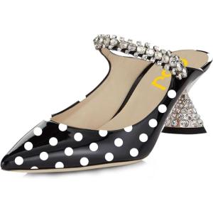 imageFSJ Women Rhinestone Cone Low Heel Mules Closed Pointed Toe One Strap Sandals Slip On Backless Bridal Party Dress Shoes Size 415 USBlack Polka Dot