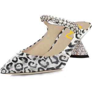 imageFSJ Women Rhinestone Cone Low Heel Mules Closed Pointed Toe One Strap Sandals Slip On Backless Bridal Party Dress Shoes Size 415 USBlack Print