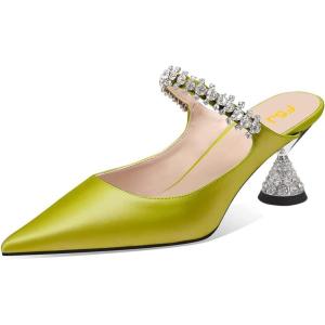 imageFSJ Women Rhinestone Cone Low Heel Mules Closed Pointed Toe One Strap Sandals Slip On Backless Bridal Party Dress Shoes Size 415 USKelly