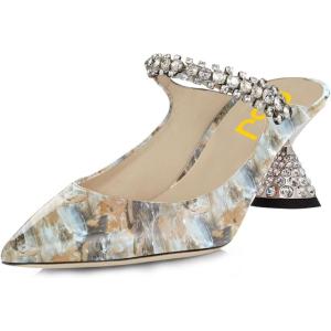 imageFSJ Women Rhinestone Cone Low Heel Mules Closed Pointed Toe One Strap Sandals Slip On Backless Bridal Party Dress Shoes Size 415 USMarble