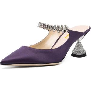 imageFSJ Women Rhinestone Cone Low Heel Mules Closed Pointed Toe One Strap Sandals Slip On Backless Bridal Party Dress Shoes Size 415 USPetunia