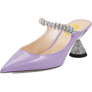 imageFSJ Women Rhinestone Cone Low Heel Mules Closed Pointed Toe One Strap Sandals Slip On Backless Bridal Party Dress Shoes Size 415 USPurple
