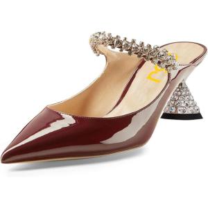 imageFSJ Women Rhinestone Cone Low Heel Mules Closed Pointed Toe One Strap Sandals Slip On Backless Bridal Party Dress Shoes Size 415 USWine Red