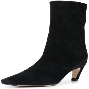 imageFSJ Women Square Toe Comfort Kitten Low Heel Ankle Boot Pull On Bootie Winter Faux Suede Casual Dressy Shoes Size 416 USBlack