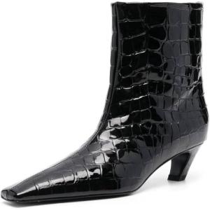 imageFSJ Women Square Toe Comfort Kitten Low Heel Ankle Boot Pull On Bootie Winter Faux Suede Casual Dressy Shoes Size 416 USBlack Alligator