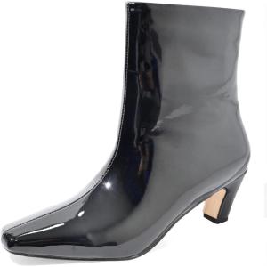 imageFSJ Women Square Toe Comfort Kitten Low Heel Ankle Boot Pull On Bootie Winter Faux Suede Casual Dressy Shoes Size 416 USBlack Pu