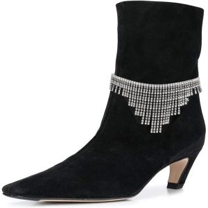 imageFSJ Women Square Toe Comfort Kitten Low Heel Ankle Boot Pull On Bootie Winter Faux Suede Casual Dressy Shoes Size 416 USBlacktassel