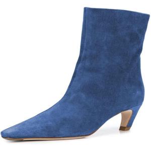 imageFSJ Women Square Toe Comfort Kitten Low Heel Ankle Boot Pull On Bootie Winter Faux Suede Casual Dressy Shoes Size 416 USBlue