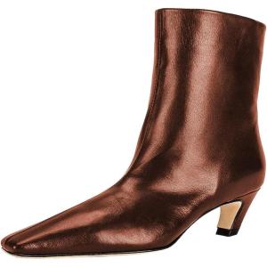 imageFSJ Women Square Toe Comfort Kitten Low Heel Ankle Boot Pull On Bootie Winter Faux Suede Casual Dressy Shoes Size 416 USBrown Leather
