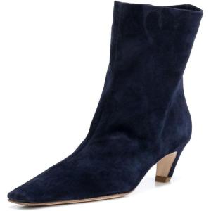 imageFSJ Women Square Toe Comfort Kitten Low Heel Ankle Boot Pull On Bootie Winter Faux Suede Casual Dressy Shoes Size 416 USDark Blue