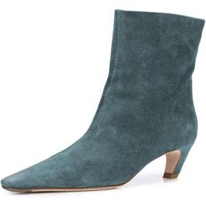 imageFSJ Women Square Toe Comfort Kitten Low Heel Ankle Boot Pull On Bootie Winter Faux Suede Casual Dressy Shoes Size 416 USDark Cyan