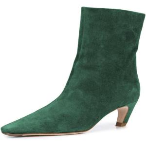 imageFSJ Women Square Toe Comfort Kitten Low Heel Ankle Boot Pull On Bootie Winter Faux Suede Casual Dressy Shoes Size 416 USGreen