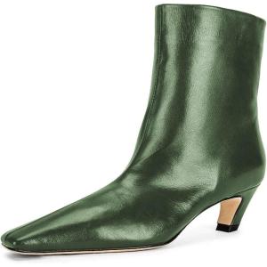 imageFSJ Women Square Toe Comfort Kitten Low Heel Ankle Boot Pull On Bootie Winter Faux Suede Casual Dressy Shoes Size 416 USGreen Leather