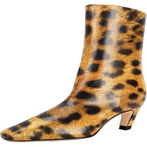 imageFSJ Women Square Toe Comfort Kitten Low Heel Ankle Boot Pull On Bootie Winter Faux Suede Casual Dressy Shoes Size 416 USLeopart