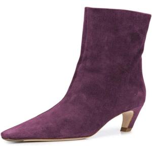 imageFSJ Women Square Toe Comfort Kitten Low Heel Ankle Boot Pull On Bootie Winter Faux Suede Casual Dressy Shoes Size 416 USPurple