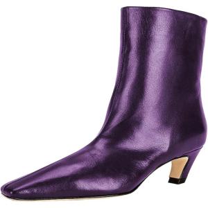 imageFSJ Women Square Toe Comfort Kitten Low Heel Ankle Boot Pull On Bootie Winter Faux Suede Casual Dressy Shoes Size 416 USPurple Leather