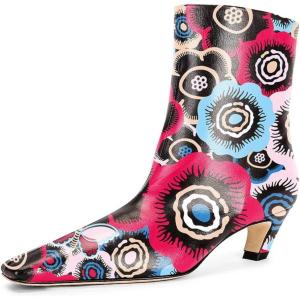 imageFSJ Women Square Toe Comfort Kitten Low Heel Ankle Boot Pull On Bootie Winter Faux Suede Casual Dressy Shoes Size 416 USRed Flower