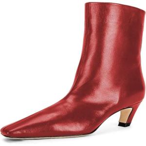 imageFSJ Women Square Toe Comfort Kitten Low Heel Ankle Boot Pull On Bootie Winter Faux Suede Casual Dressy Shoes Size 416 USRed Leather