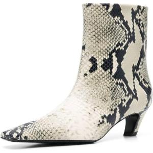 imageFSJ Women Square Toe Comfort Kitten Low Heel Ankle Boot Pull On Bootie Winter Faux Suede Casual Dressy Shoes Size 416 USSnakeskin