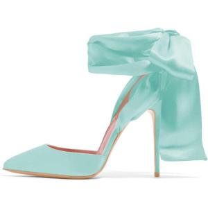 imageFSJ Women Strappy Ankle Wrap Sandal Ribbon Laceup Stiletto High Heels Pointed Toe DOrsay Slingback Pump Shoe Size 415 USTurquoise