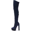 imageFSJ Sexy Thigh High Long Boots Over The Knee Platform Thick High Heel Stretch Leather Shoes Size 415 USNavy Blue