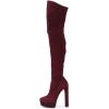 imageFSJ Sexy Thigh High Long Boots Over The Knee Platform Thick High Heel Stretch Leather Shoes Size 415 USWine Red