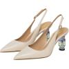 imageFSJ Women Closed Pointed Toe Crystal Block Chunky Mid Heel Slingback Pumps Backless Sleek Fashion Office Wedding Dress Shoes Size 416 USBeige Matte Leather