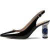 imageFSJ Women Closed Pointed Toe Crystal Block Chunky Mid Heel Slingback Pumps Backless Sleek Fashion Office Wedding Dress Shoes Size 416 USBlack Blue Heel
