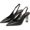 imageFSJ Women Closed Pointed Toe Crystal Block Chunky Mid Heel Slingback Pumps Backless Sleek Fashion Office Wedding Dress Shoes Size 416 USBlack Matte Leather