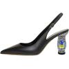 imageFSJ Women Closed Pointed Toe Crystal Block Chunky Mid Heel Slingback Pumps Backless Sleek Fashion Office Wedding Dress Shoes Size 416 USBlack Matte Leather