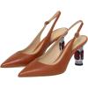 imageFSJ Women Closed Pointed Toe Crystal Block Chunky Mid Heel Slingback Pumps Backless Sleek Fashion Office Wedding Dress Shoes Size 416 USBrown Matte Leather