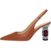 imageFSJ Women Closed Pointed Toe Crystal Block Chunky Mid Heel Slingback Pumps Backless Sleek Fashion Office Wedding Dress Shoes Size 416 USBrown Matte Leather