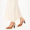 imageFSJ Women Closed Pointed Toe Crystal Block Chunky Mid Heel Slingback Pumps Backless Sleek Fashion Office Wedding Dress Shoes Size 416 USBrown Matte Leather
