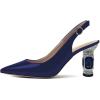 imageFSJ Women Closed Pointed Toe Crystal Block Chunky Mid Heel Slingback Pumps Backless Sleek Fashion Office Wedding Dress Shoes Size 416 USDark Blue