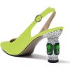 imageFSJ Women Closed Pointed Toe Crystal Block Chunky Mid Heel Slingback Pumps Backless Sleek Fashion Office Wedding Dress Shoes Size 416 USLight Green