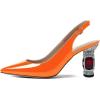 imageFSJ Women Closed Pointed Toe Crystal Block Chunky Mid Heel Slingback Pumps Backless Sleek Fashion Office Wedding Dress Shoes Size 416 USOrange