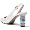 imageFSJ Women Closed Pointed Toe Crystal Block Chunky Mid Heel Slingback Pumps Backless Sleek Fashion Office Wedding Dress Shoes Size 416 USWhite