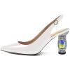 imageFSJ Women Closed Pointed Toe Crystal Block Chunky Mid Heel Slingback Pumps Backless Sleek Fashion Office Wedding Dress Shoes Size 416 USWhite