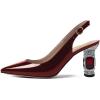 imageFSJ Women Closed Pointed Toe Crystal Block Chunky Mid Heel Slingback Pumps Backless Sleek Fashion Office Wedding Dress Shoes Size 416 USWine Red