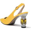 imageFSJ Women Closed Pointed Toe Crystal Block Chunky Mid Heel Slingback Pumps Backless Sleek Fashion Office Wedding Dress Shoes Size 416 USYellow