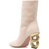 imageFSJ Women Closed Round Toe Chain High Heel Ankle Boots Pull On Ladies Fashion Winter Walking Stretch Short Booties Size 416 USBeige
