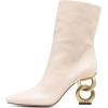 imageFSJ Women Closed Round Toe Chain High Heel Ankle Boots Pull On Ladies Fashion Winter Walking Stretch Short Booties Size 416 USBeige