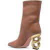 imageFSJ Women Closed Round Toe Chain High Heel Ankle Boots Pull On Ladies Fashion Winter Walking Stretch Short Booties Size 416 USChocolate